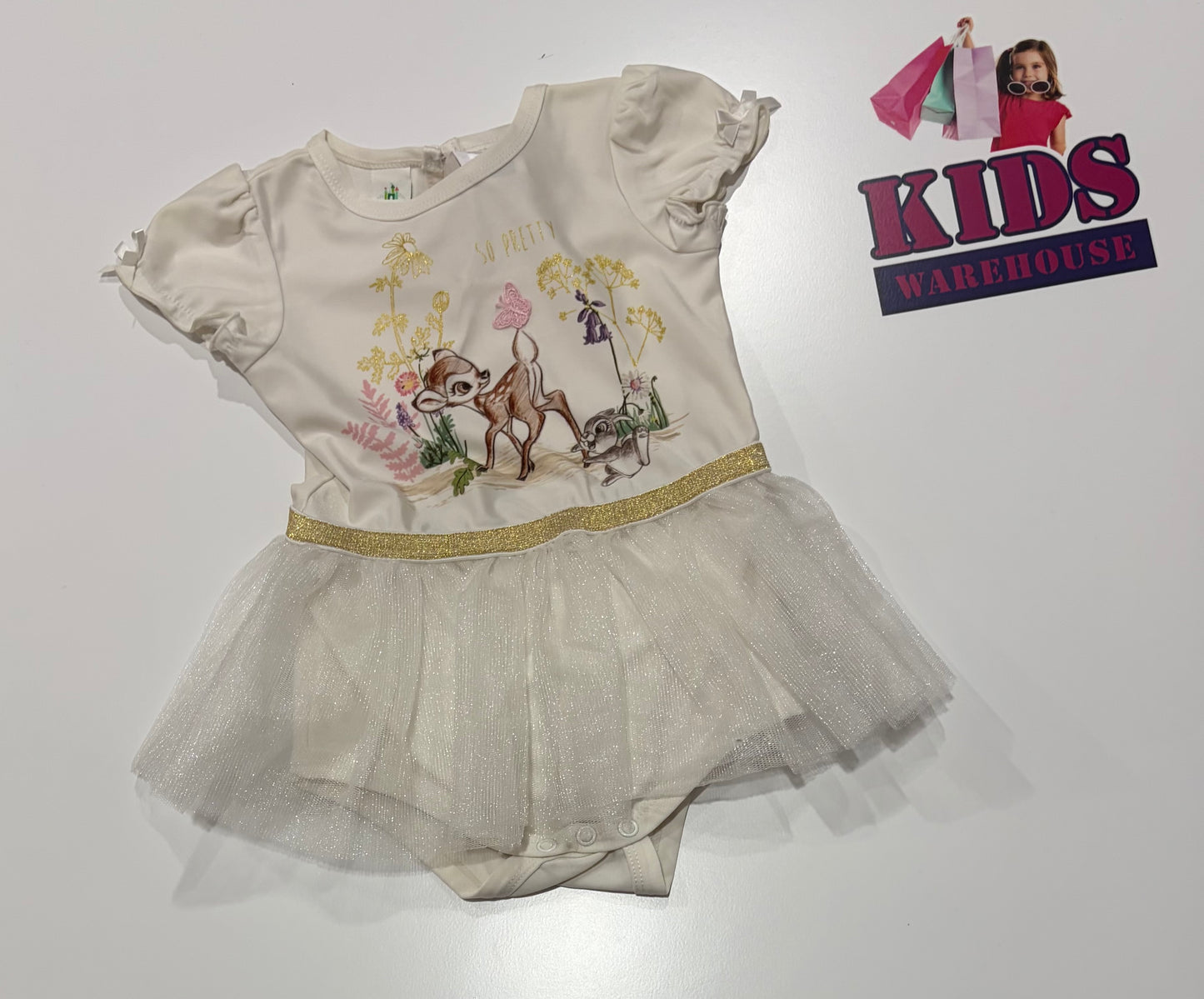 Disney White, Bambi Print Skirted Bodysuit Size 1