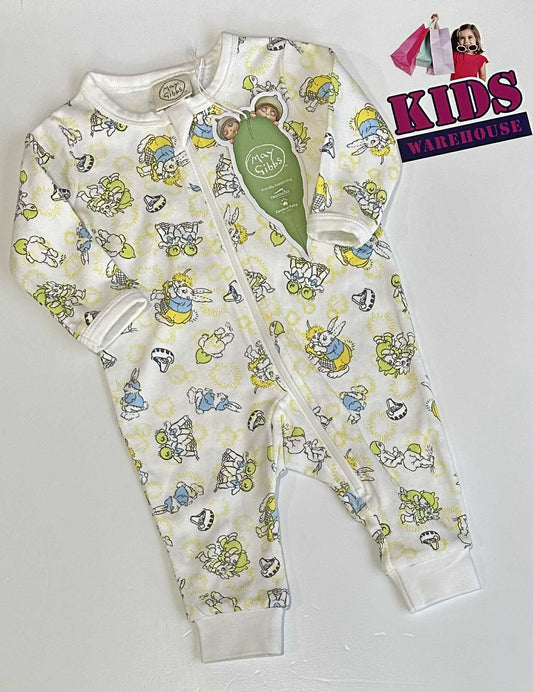 New May Gibbs White & Yellow Jumpsuit With Rabbit Pattern Size 000