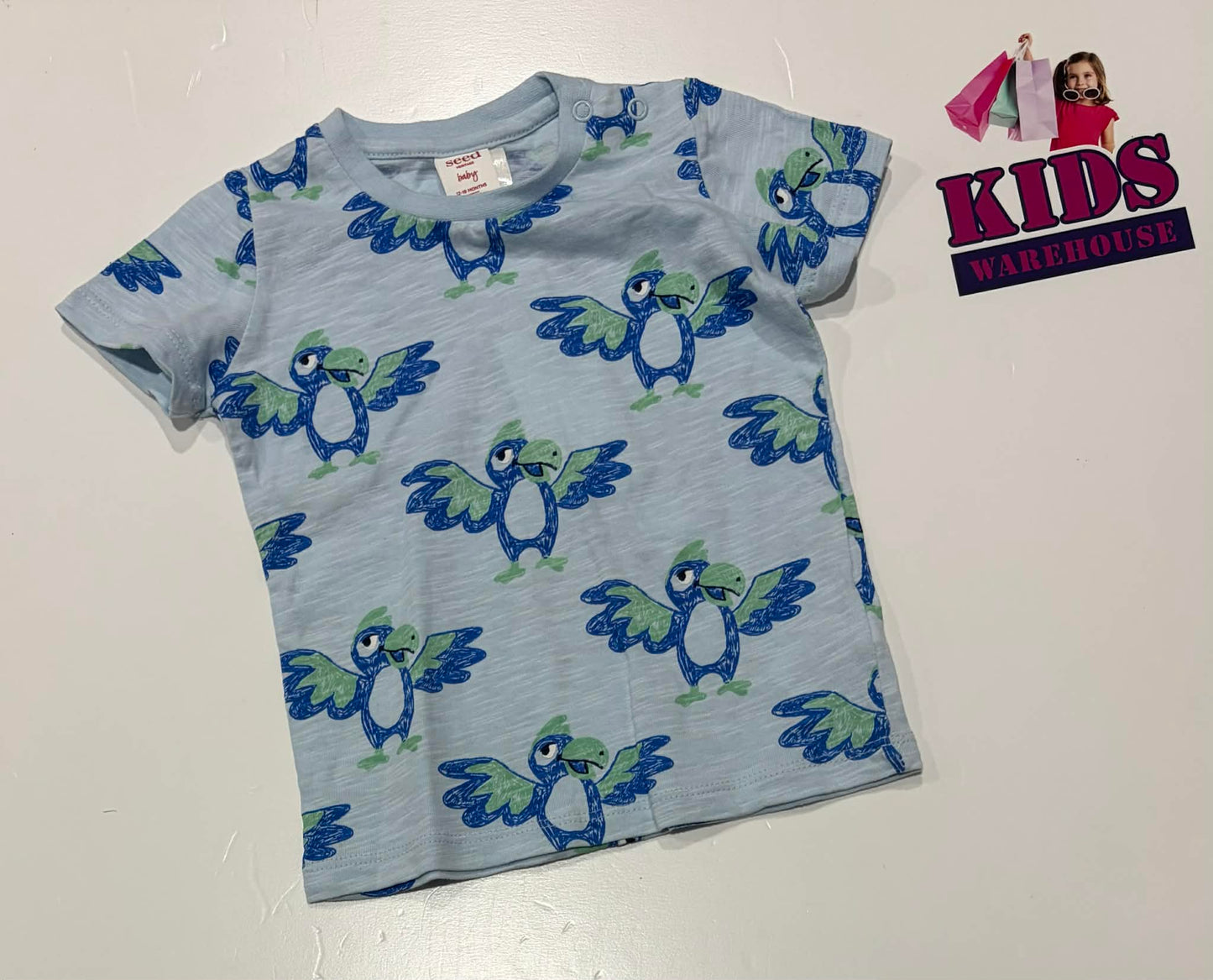 Seed Heritage Light Blue Top With Bird Pattern Size 1 (RRP $24.95)