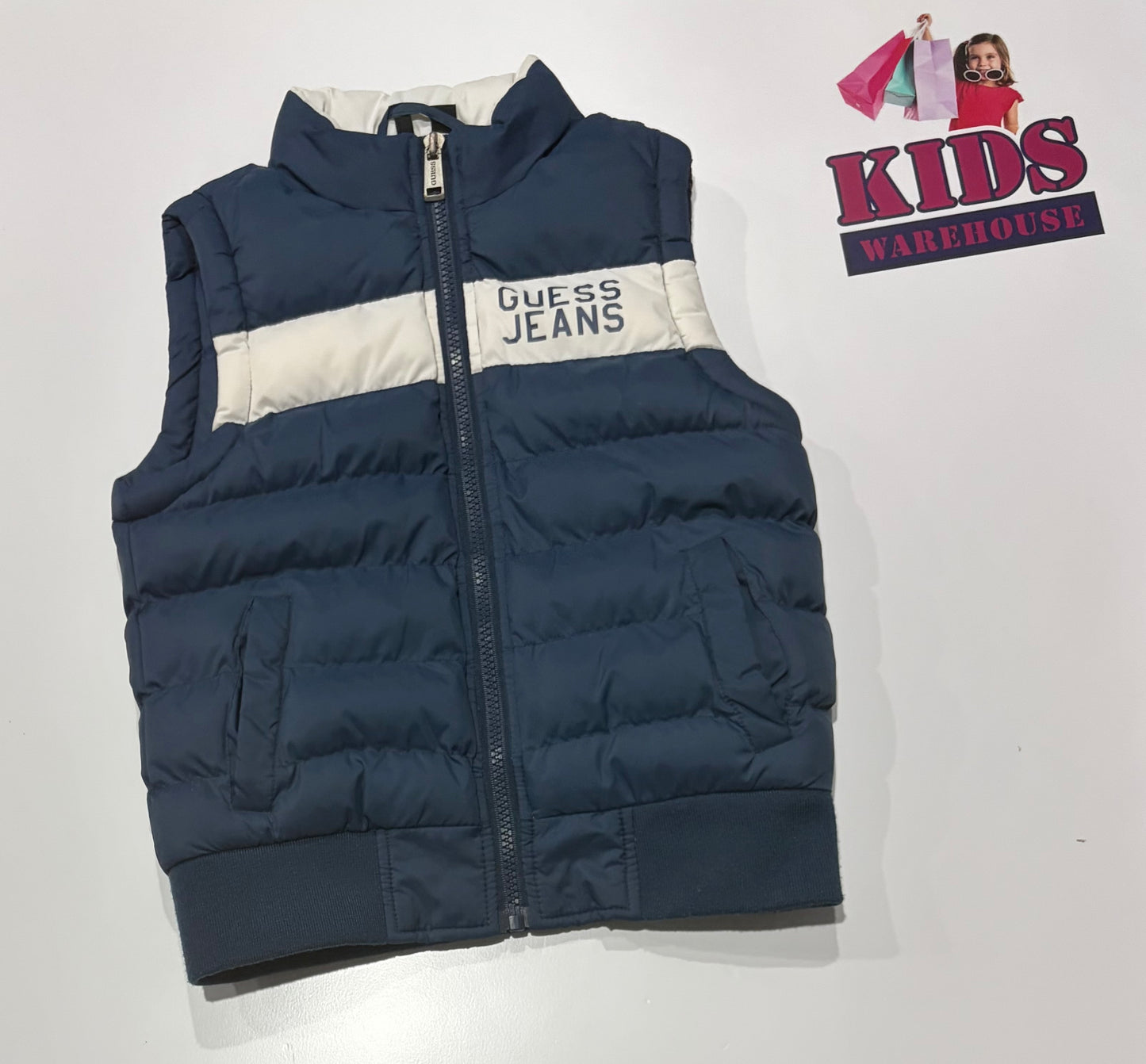 Guess Navy, White Stripe Puffer Vest Size 5