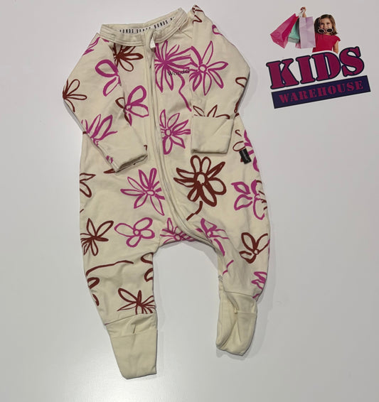 Bonds Cream, Pink Floral Print Wondersuit Size 000