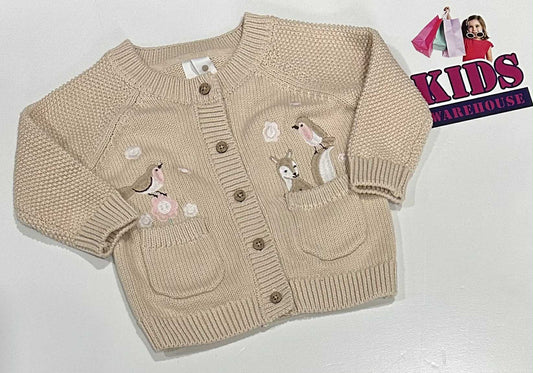 Dymples Cream Knit Jumper With Bird & Flower Pattern Size 00