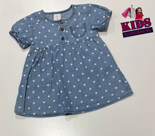 One Two Three Blue Dress With White Star Pattern Size 0