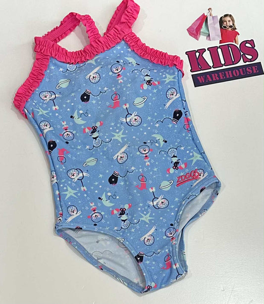 Zoggs Ecolast Blue Swim Bodysuit With Star Pattern Size 2