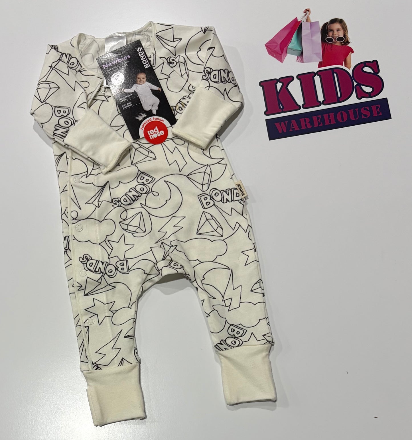 Not Used Bonds Cozysuit White, Black Shapes Print Jumpsuit Size 00000