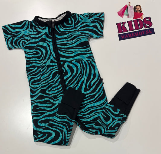Bonds Black, Teal Swirl Print Wondersuit Size 1