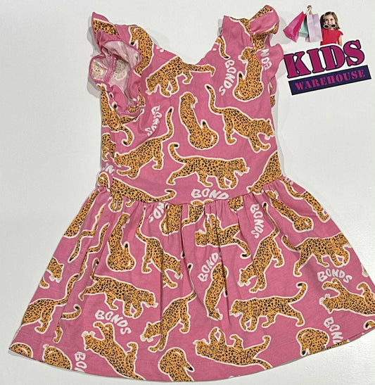 Bonds Pink Dress With Orange Leopard Animal Pattern Size 2