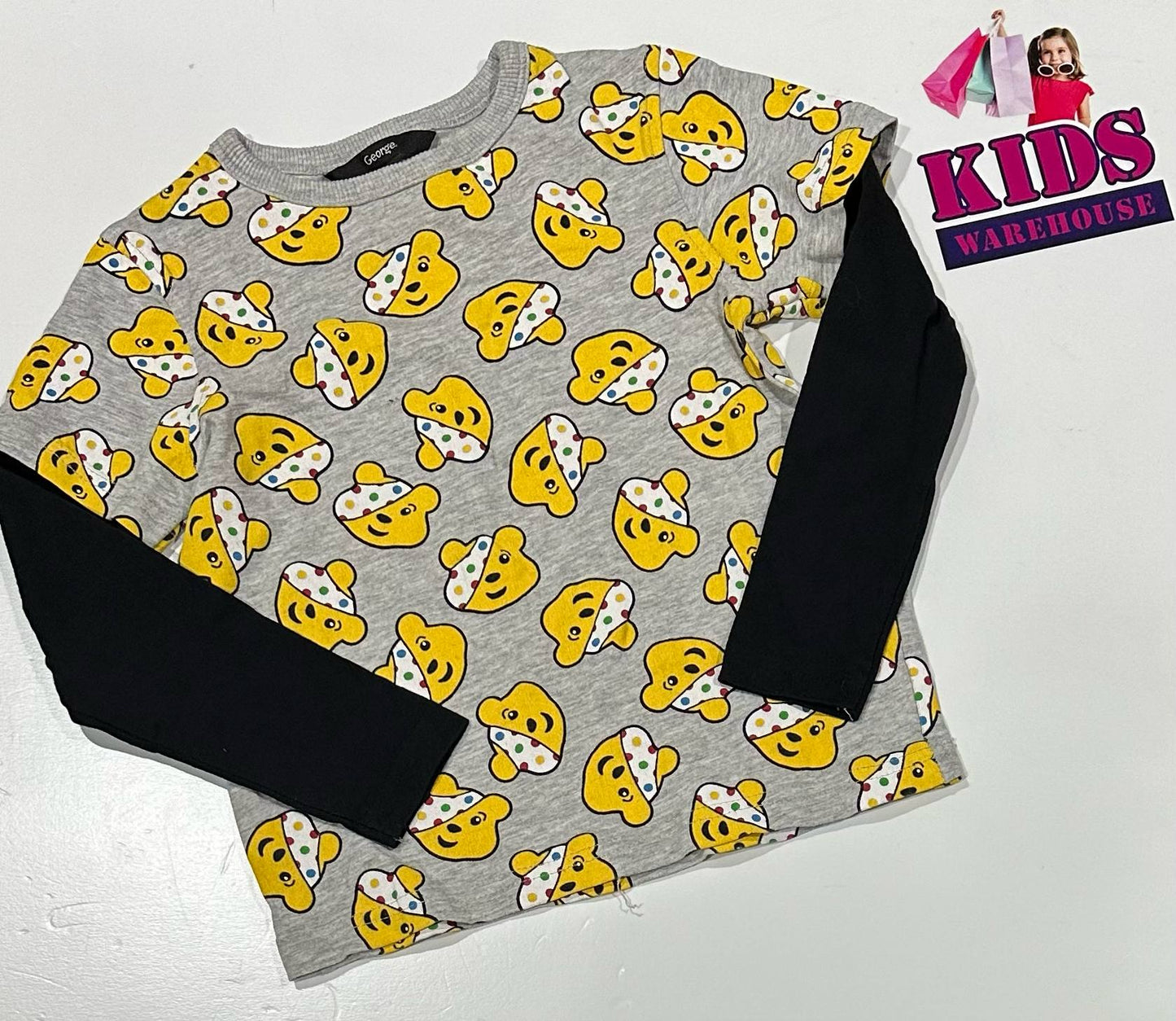 George Grey Top With Yellow Bear Pattern Size 2