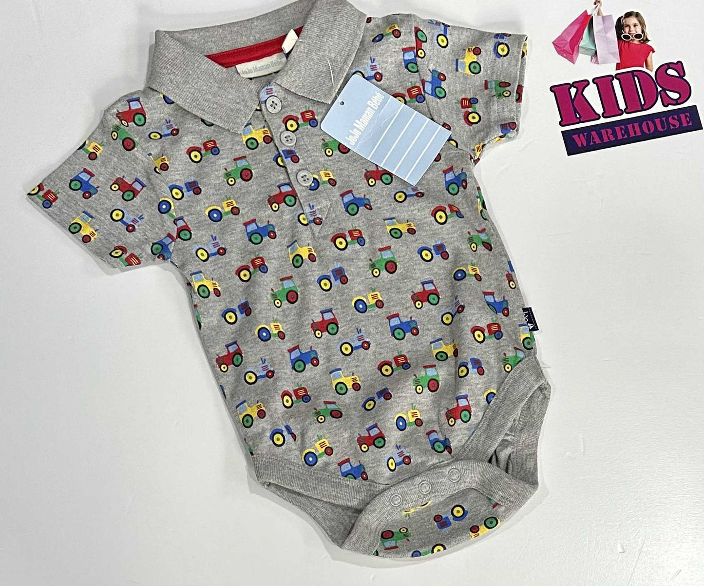 New Jojo Maman Bebe Grey Bodysuit With Track Pattern Size 0