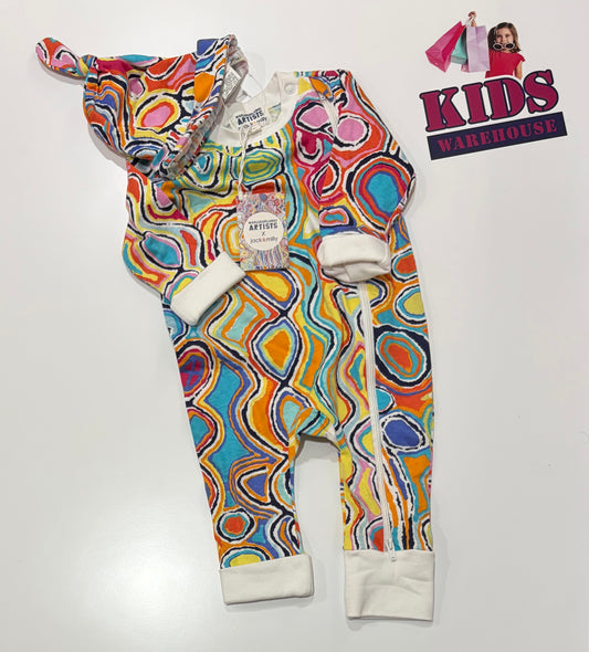 Not Used Jack & Milly Pattern Print Jumpsuit & Beanie 2 Piece Set Size 00
