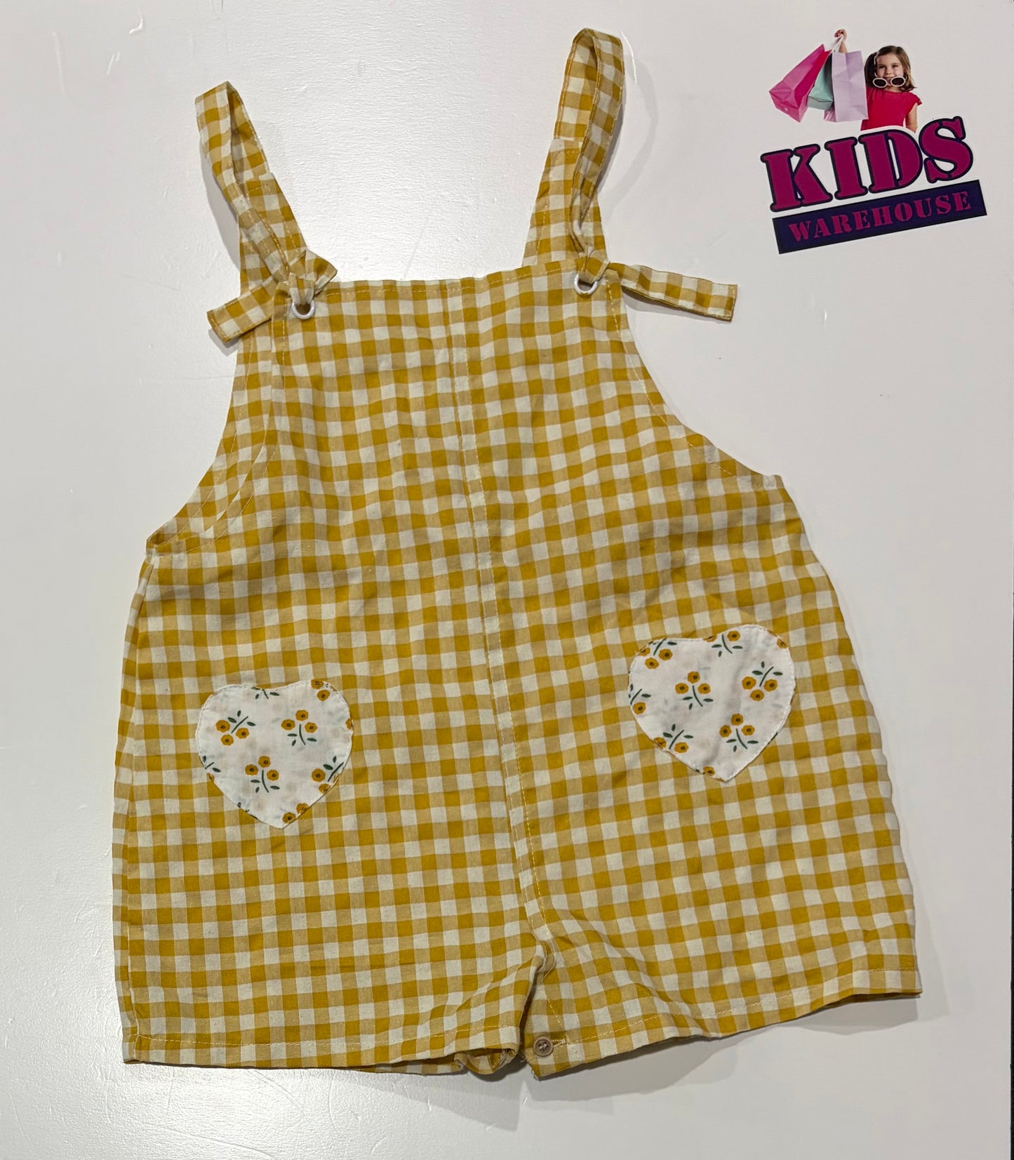 Mamer Yellow, White Checked Overalls Size 4