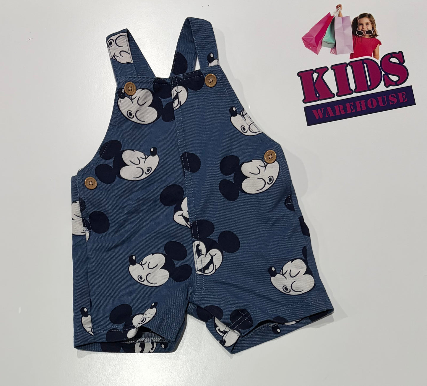 Disney Blue Mickey Mouse Print Overalls Size 00