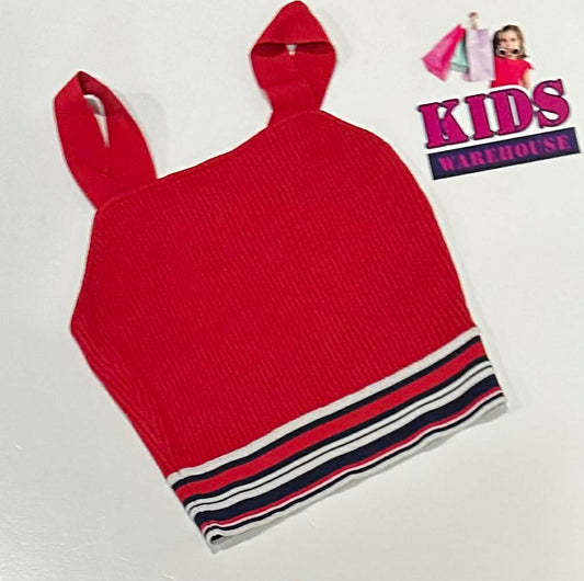 Bardot Juniour Red Top With White & Dark Blue Stripes Size 12