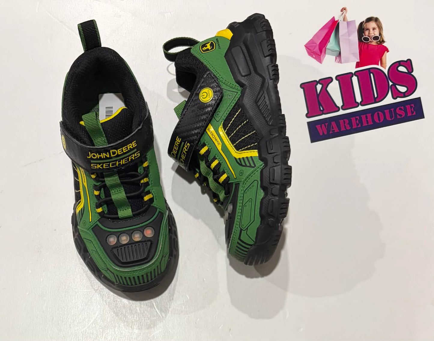 Sketchers x John Deere Green, Yellow, Black Light Up Runners Size US12/UK11 (Child/Older Child)
