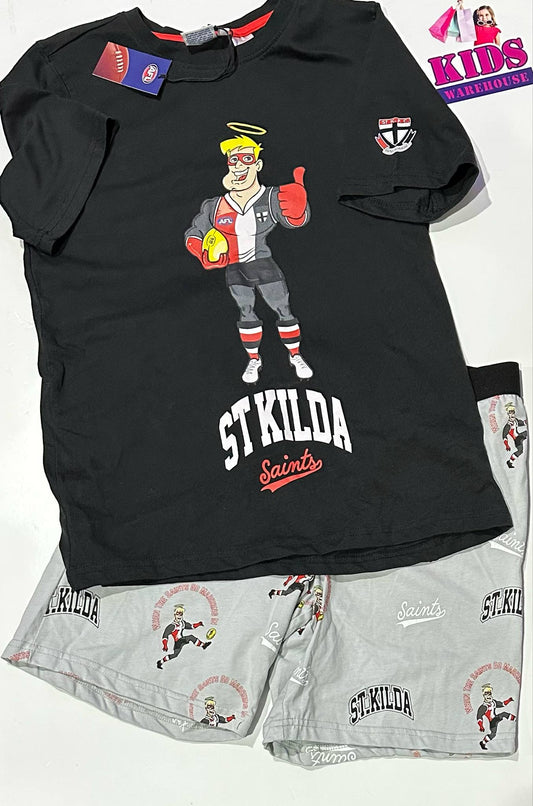 New AFL Black & Grey St Kilda 2 Piece PJ Set Size 14