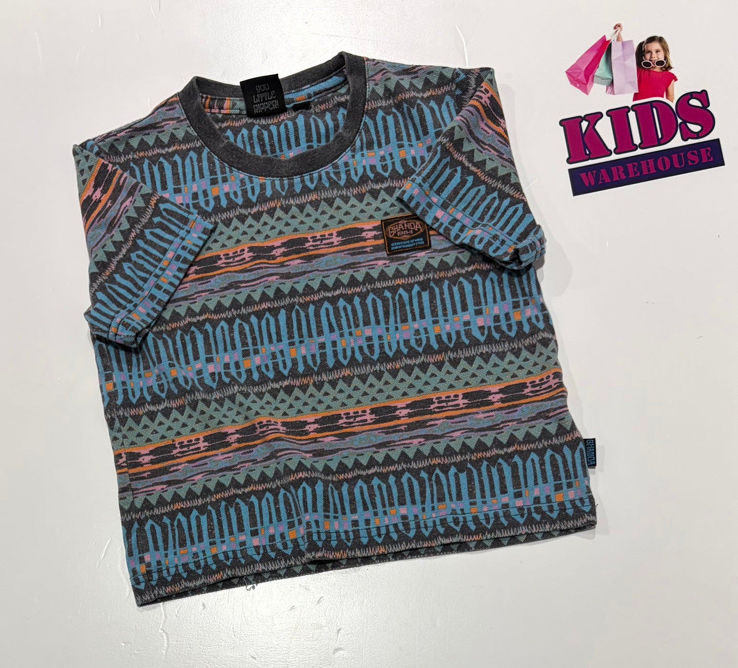 Ghanda Blue, Green, Orange Pattern Print Top Size 1