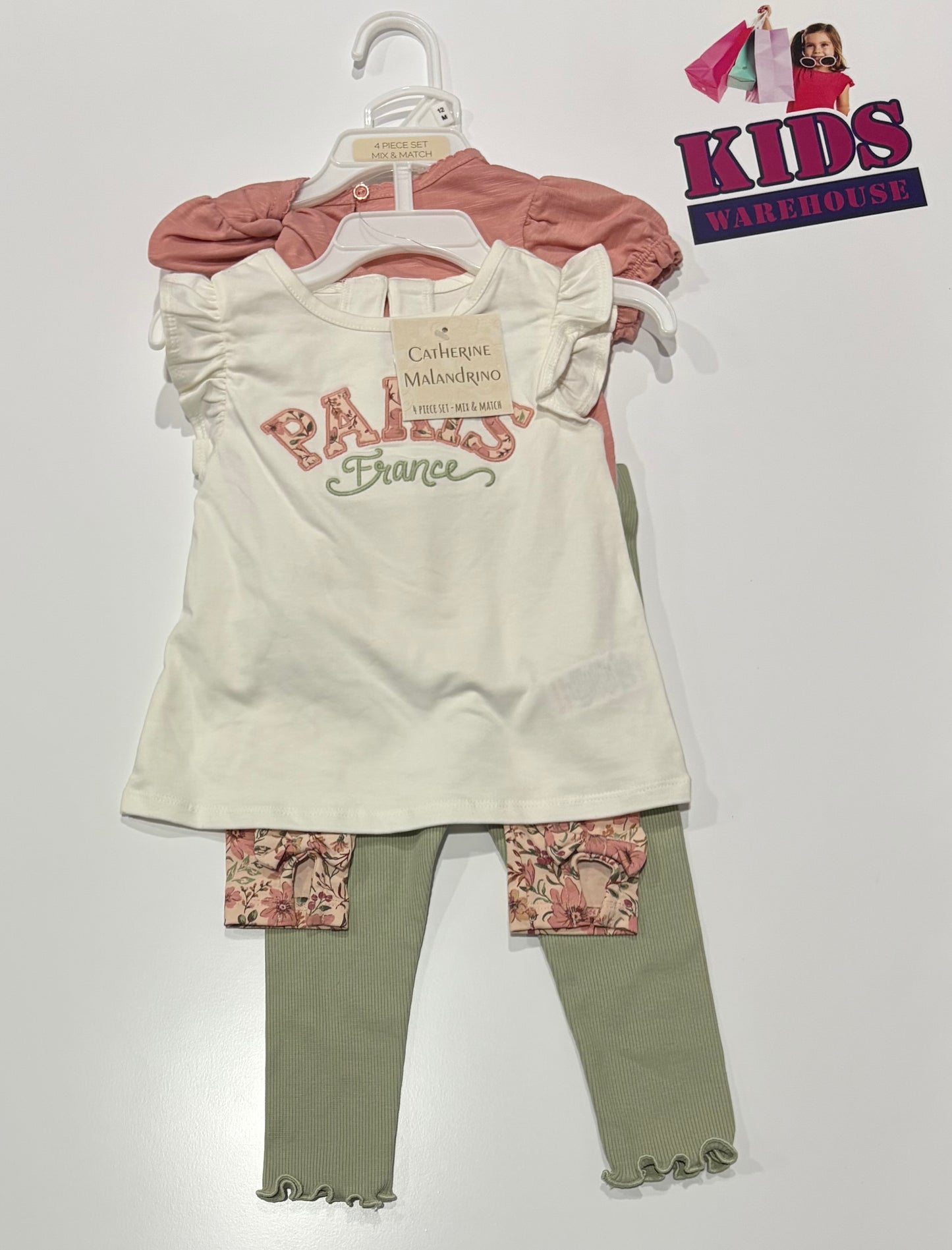 Not Used Catherine Malandrino White, Pink Floral, Green 4 Piece Set Size 1