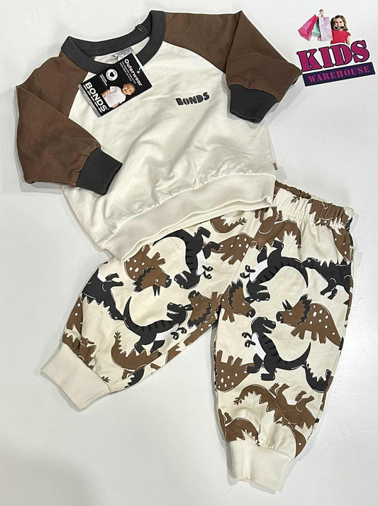 New Bonds White & Brown 2 Piece Set With Dinosaur Pattern Size 0