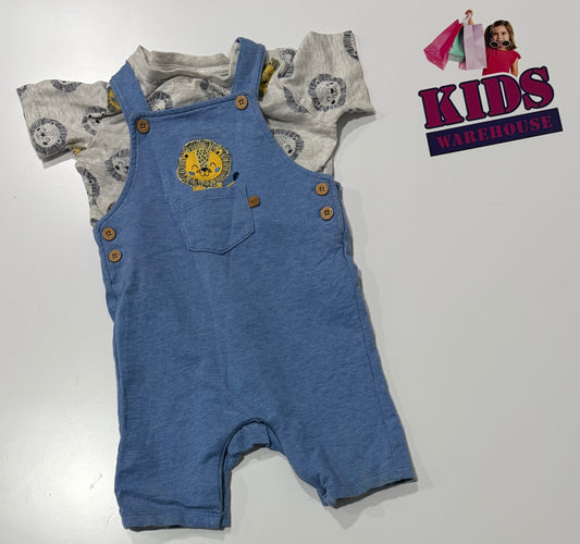 Sprout Grey, Lion Print Top & Blue Overalls 2 Piece Set Size 1