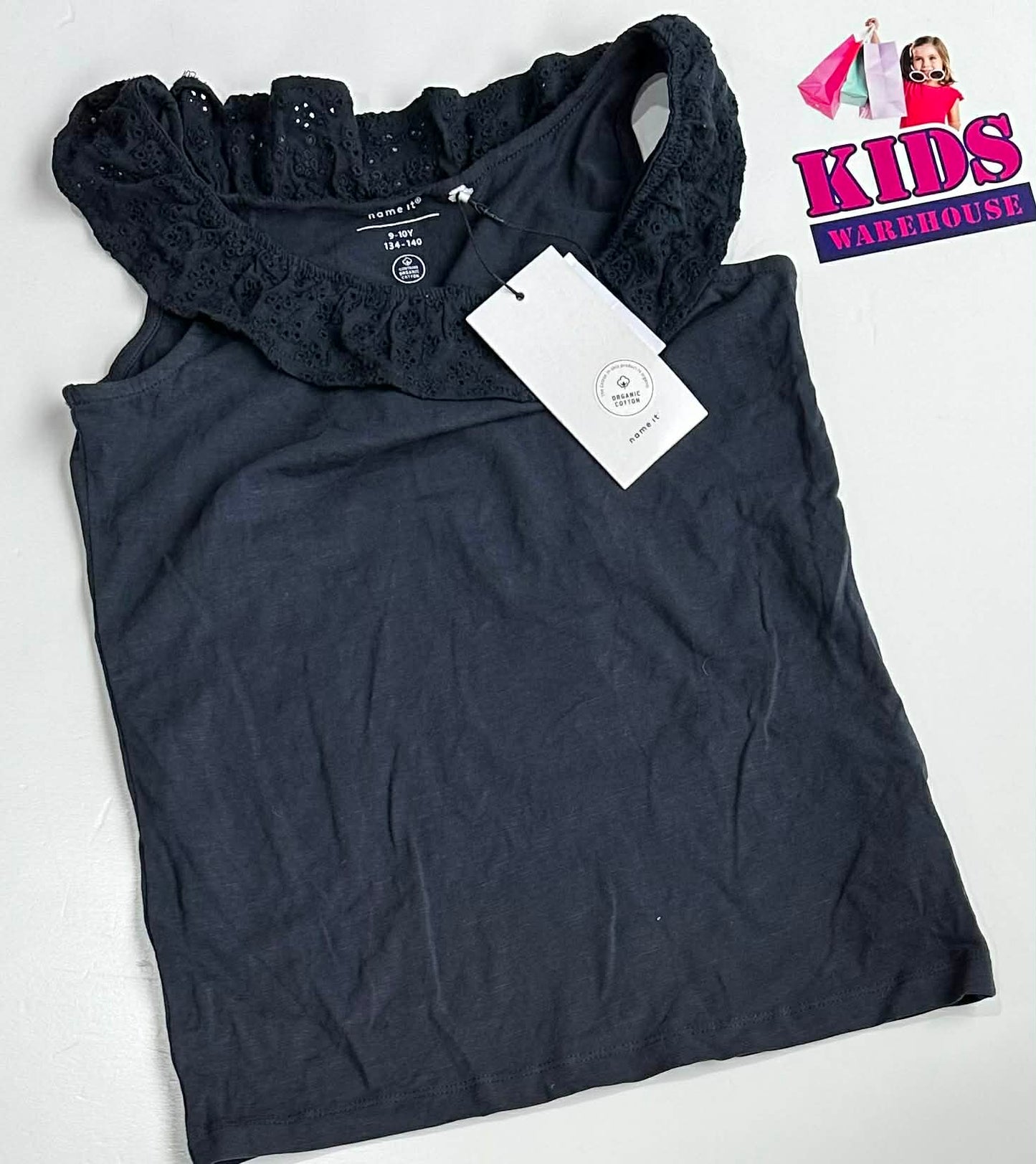 New Name It Black Top With Flower Pattern Sleeves Size 9-10