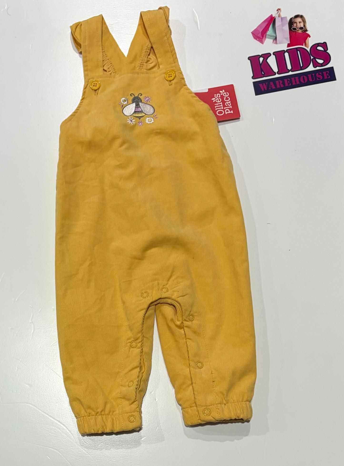 Not Used Ollie's Place Yellow, Bee Print Overalls Size 00