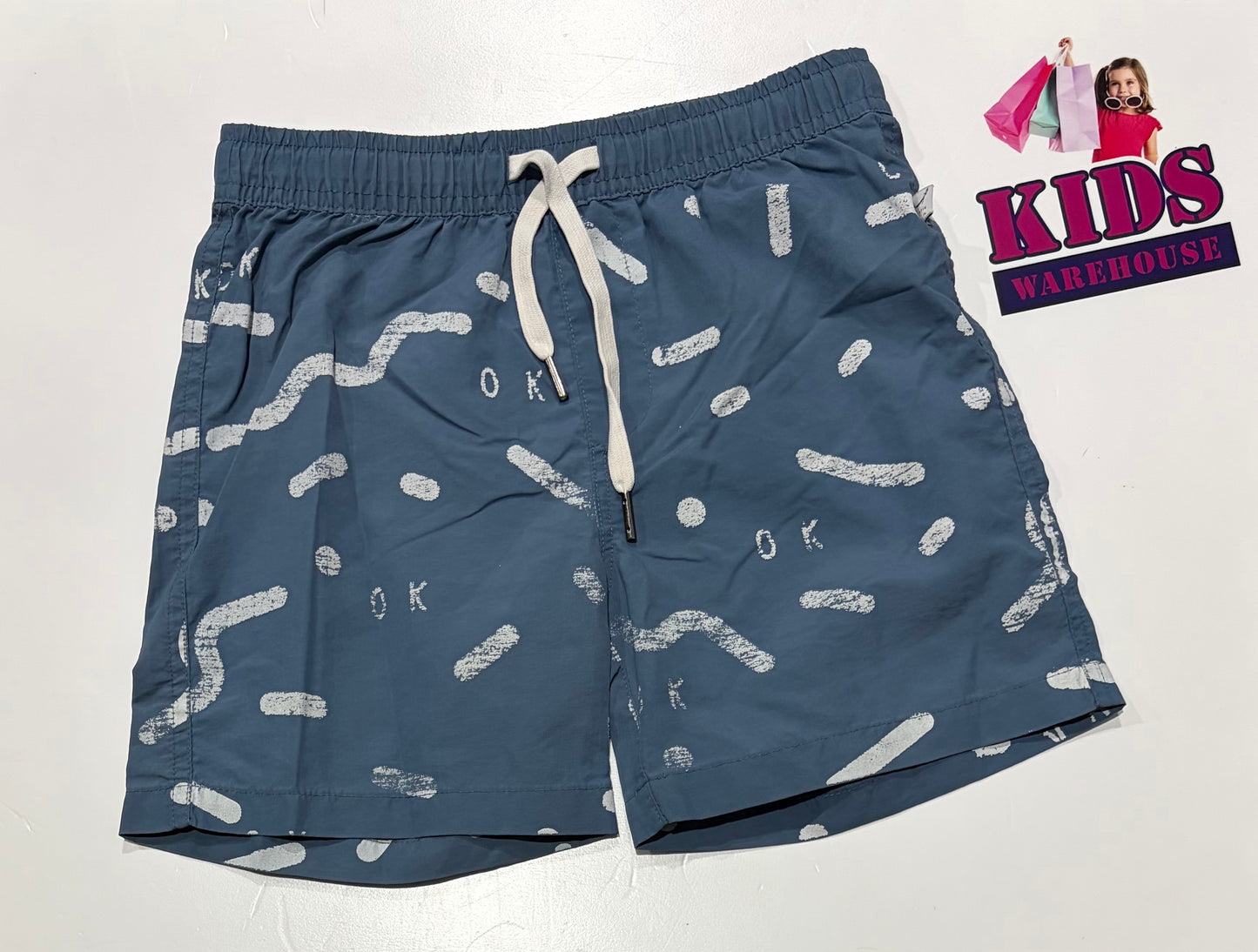 Little Horn Blue, White Zigzag Print Shorts Size 8