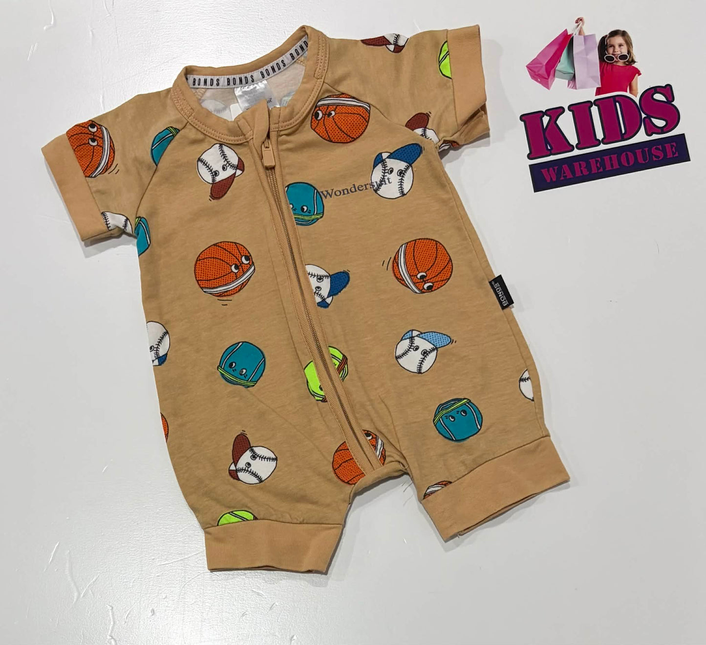 Bonds Brown Jumpsuit With Sport Balls Pattern Size 0000