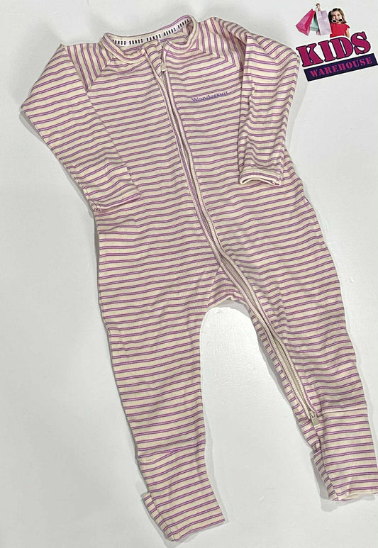 Bonds White & Purple Striped Wondersuit Size 1