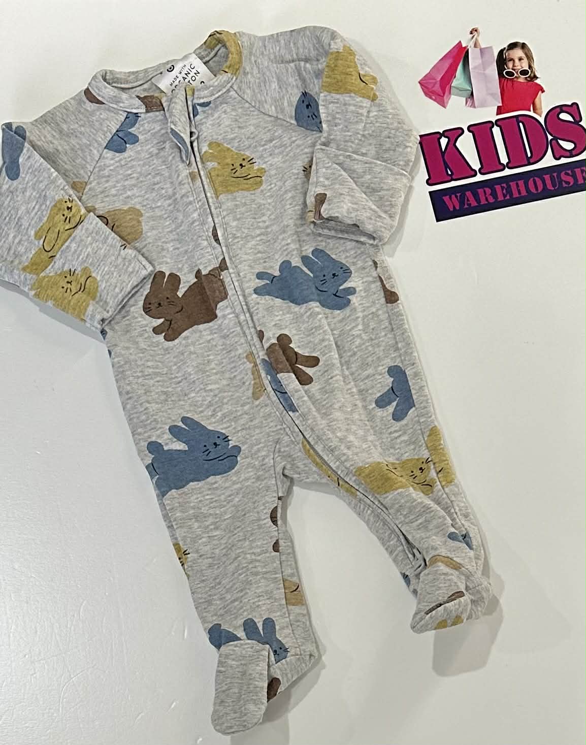 New Premmie Target Grey Jumpsuit With Rabbit Pattern Size 00000