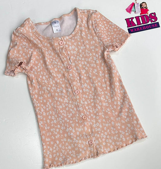 Target Pink Top With White Flower Pattern Size 12