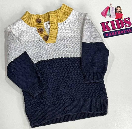 Seed Heritage Grey & Navy Blue Knit Jumper Size 0
