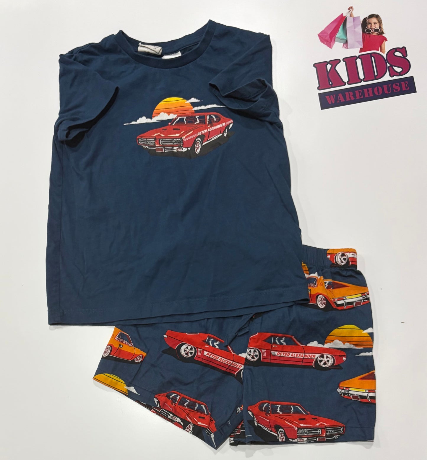 Peter Alexander Navy, Sunset Car Print 2 Piece Pyjama Set Size 4