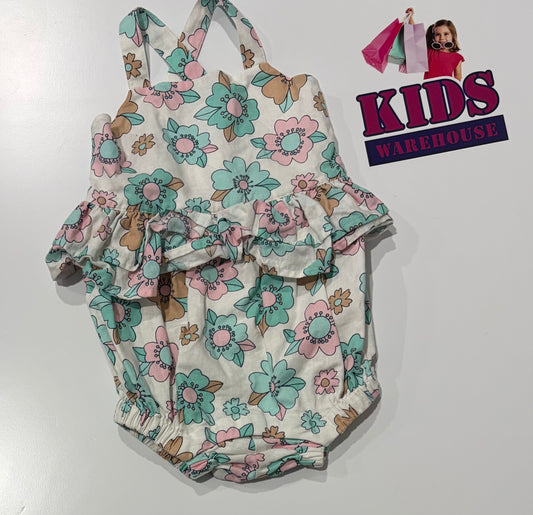 Seed Heritage White, Floral Teal, Pink Print Bodysuit Size 0