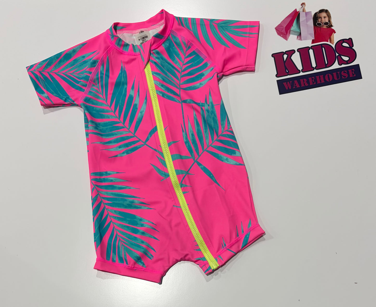 Bonds Pink, Cyan Leaf Print Rashie One Piece Size 0
