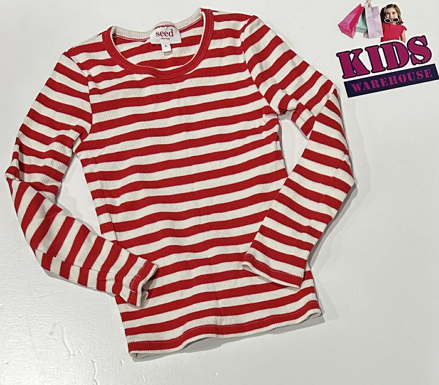 Seed Heritage White & Red Striped Long Sleeve Top Size 5