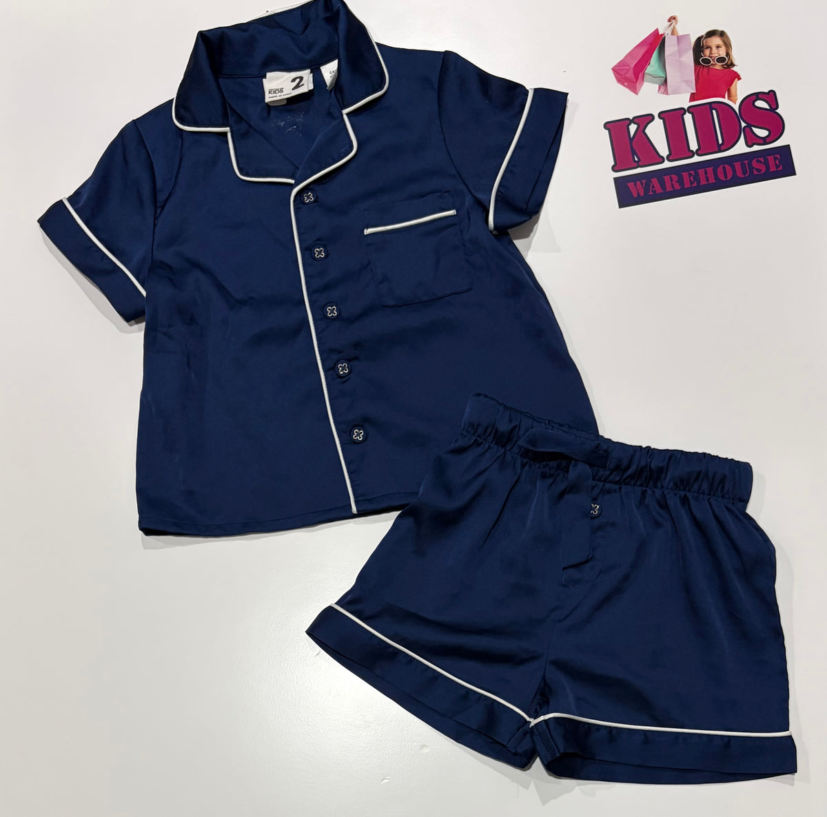 Cotton On Navy Silk 2 Piece Pyjama Set Size 2