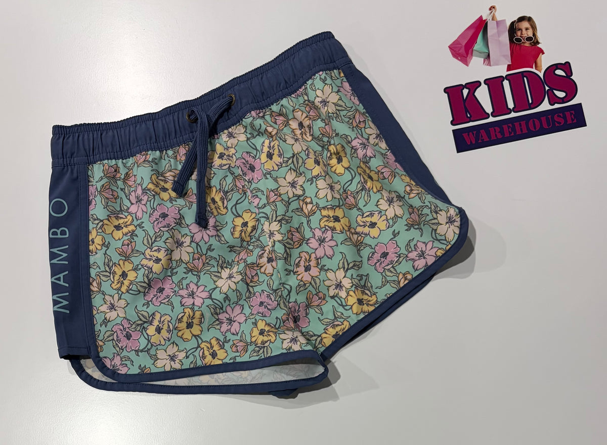 Mambo Blue, Floral Print Swim Shorts Size 12