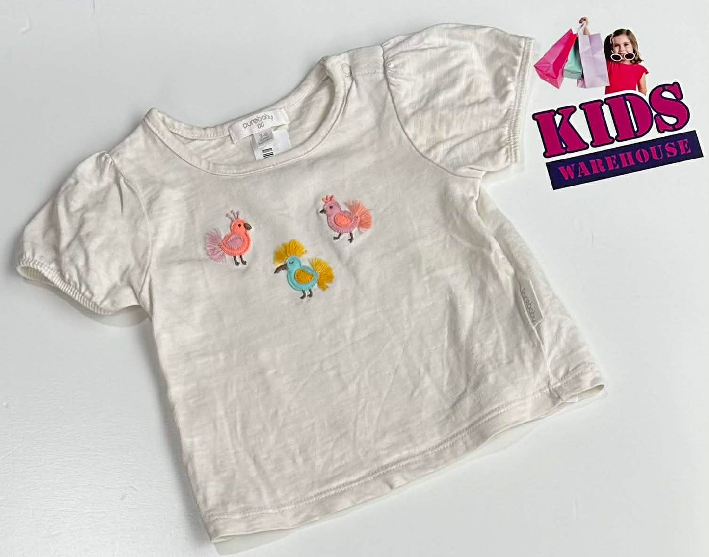 PureBaby White Top With Bird Print Size 00