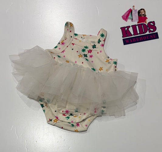 Bonds Cream, Star Print Skirted Bodysuit Size 000