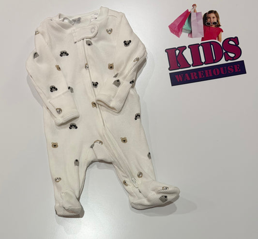 Carter's White, Sloth Print Jumpsuit Size 00000