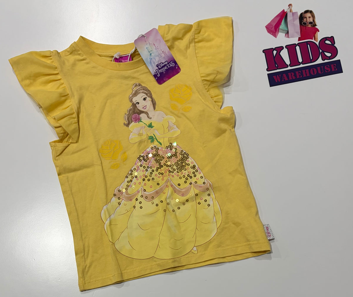 Not Used Disney Princess Yellow, Characters Print Top Size 7