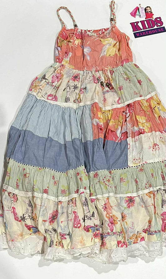 Next Pink & Blue Dress With Flower Pattern Size 8-9