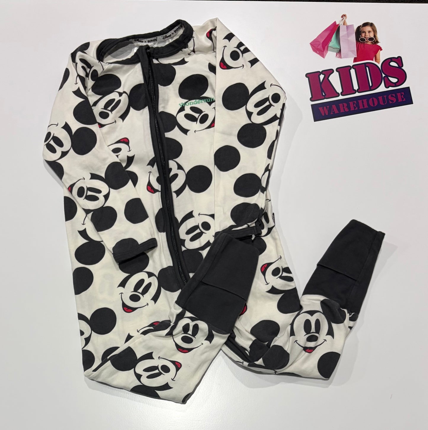 Disney X Bonds White, Black Mickey Mouse Print Wondersuit Size 2