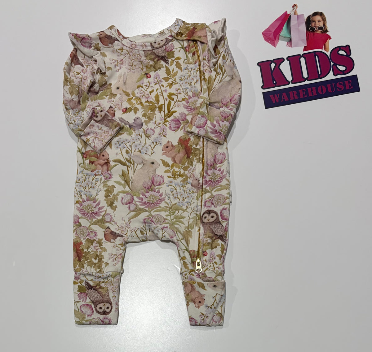 Fleur Harris White, Floral, Bunny Print Jumpsuit Size 000