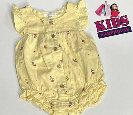 PureBaby Yellow Bodysuit With Flower Pattern Size 000