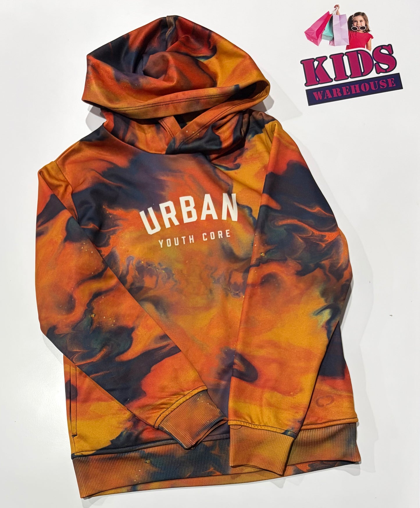 Circuit Black, Orange Tie Dye Urban Print Hoodie Size 10