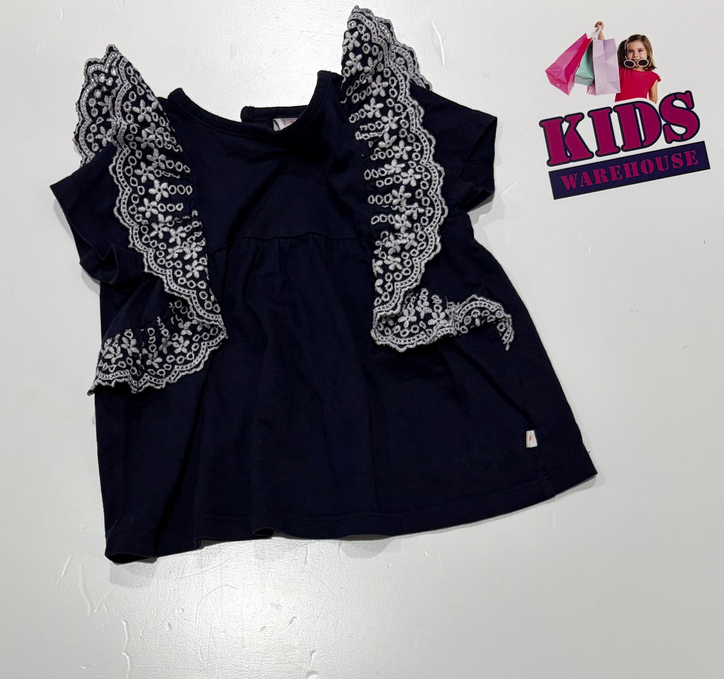 Sprout Navy Blue, White Pattern Top Size 1