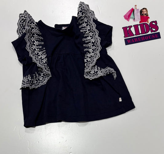 Sprout Navy Blue, White Pattern Top Size 1