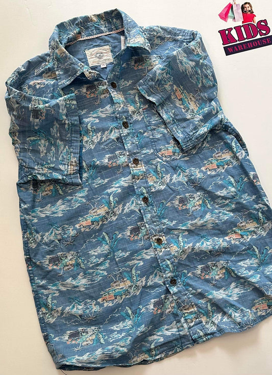 Piping Hot Blue Beach Print Shirt Size 16