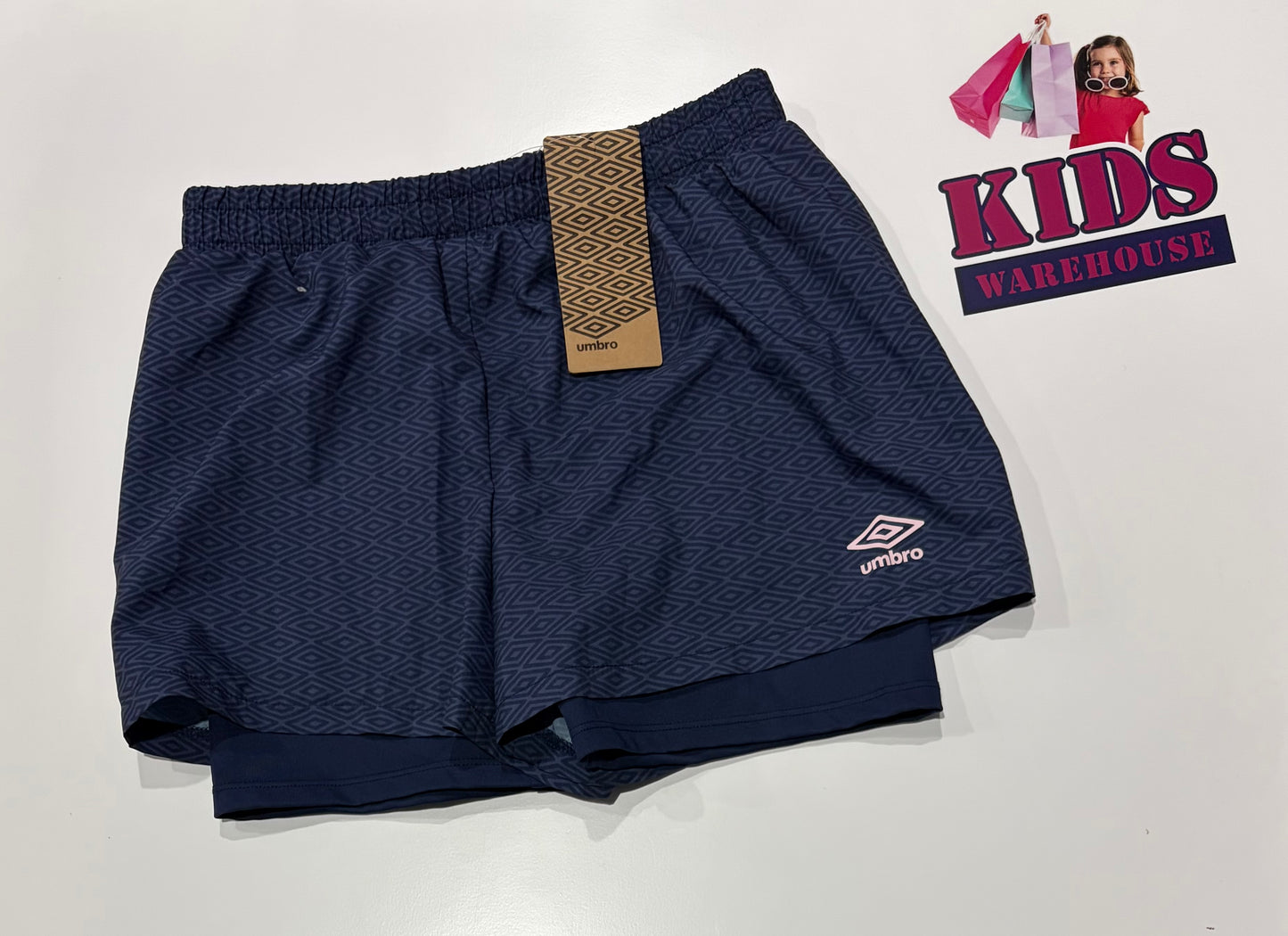 Not Used Umbro Navy Diamond Print Shorts Size 14